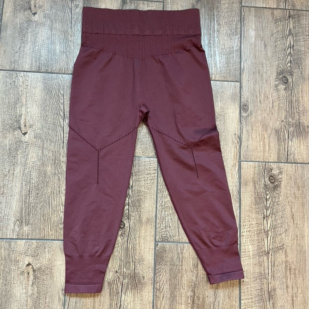 JoyLab Leggings Burgundy High Waisted Seamless Ribbed‎ Waistband Womens Large - Picture 2 of 7